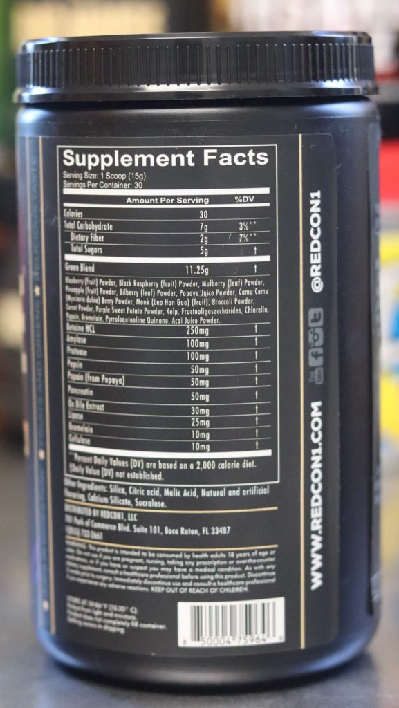 redcon1 gi juice tub supplement facts and ingredients label