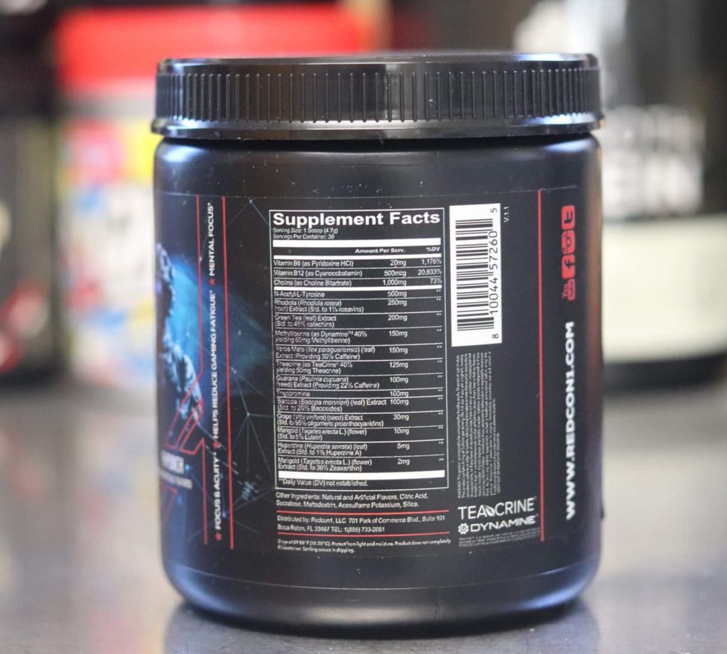 redcon1 war games black tub with supplement facts and other ingredients