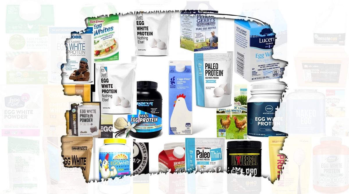 Approximately 30 different packages of different brands of powdered and liquid egg whites