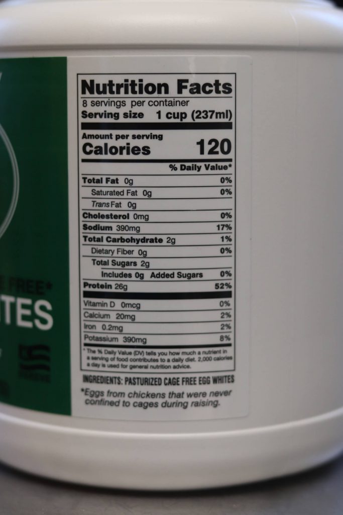 nutrition facts on side of egg whites international tub of liquid egg whites