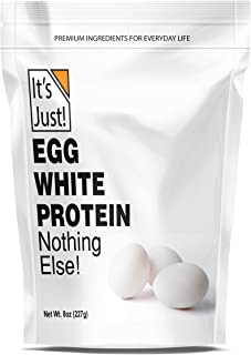 it's just! egg white protein nothing else white package with photo of three white eggs