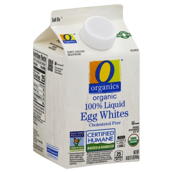 O organics organic 100% liquid egg whites cholesterol free white carton certified humane