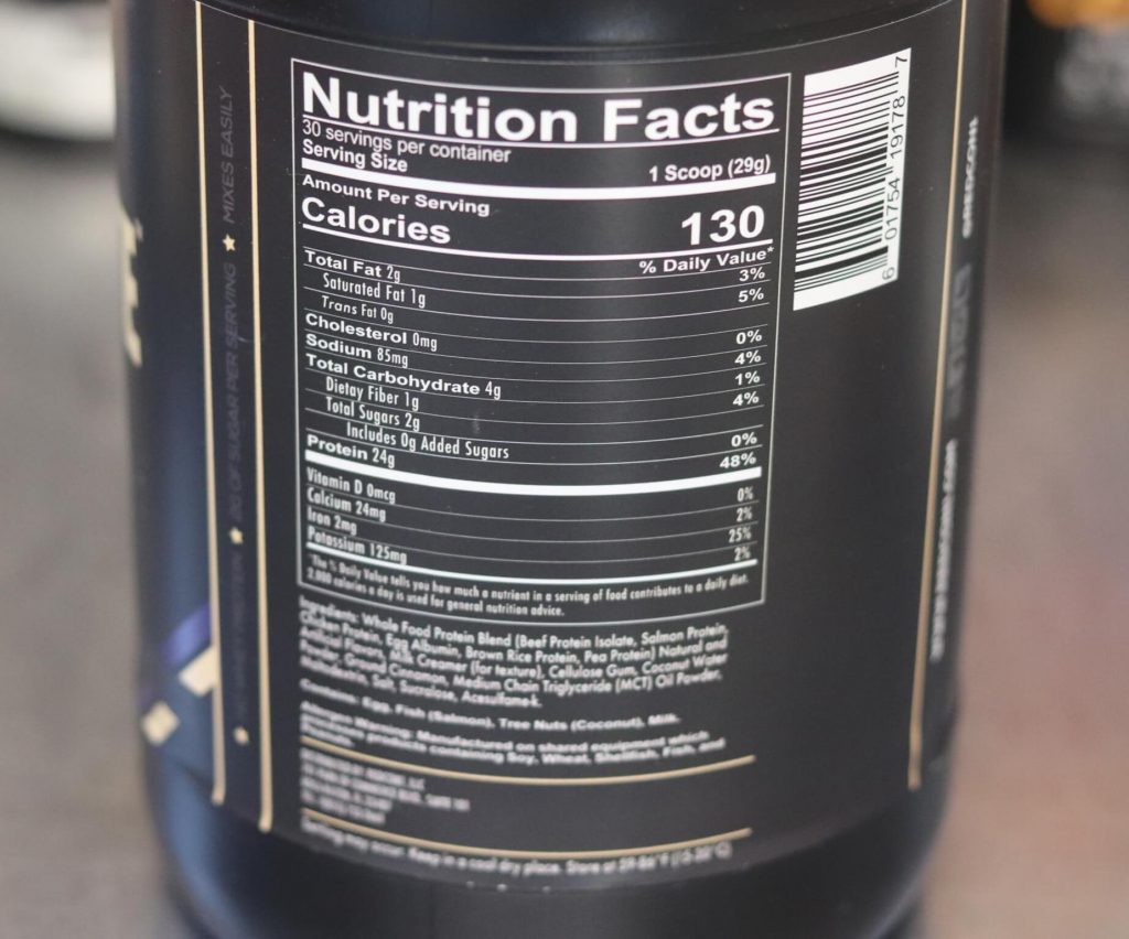nutrition facts for Redcon1 MRE Lite blueberry cobbler flavor including serving size, calories, vitamins, ingredients and more