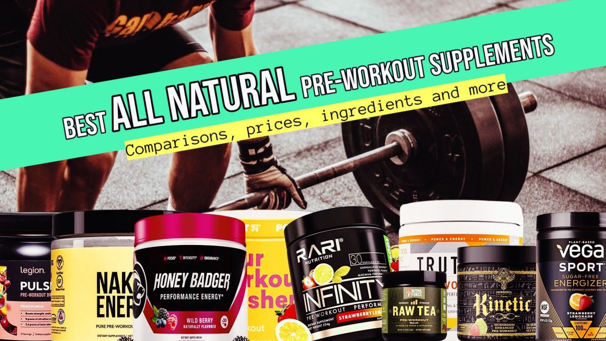 man lifting weights with best all natural pre-workout supplements in foreground